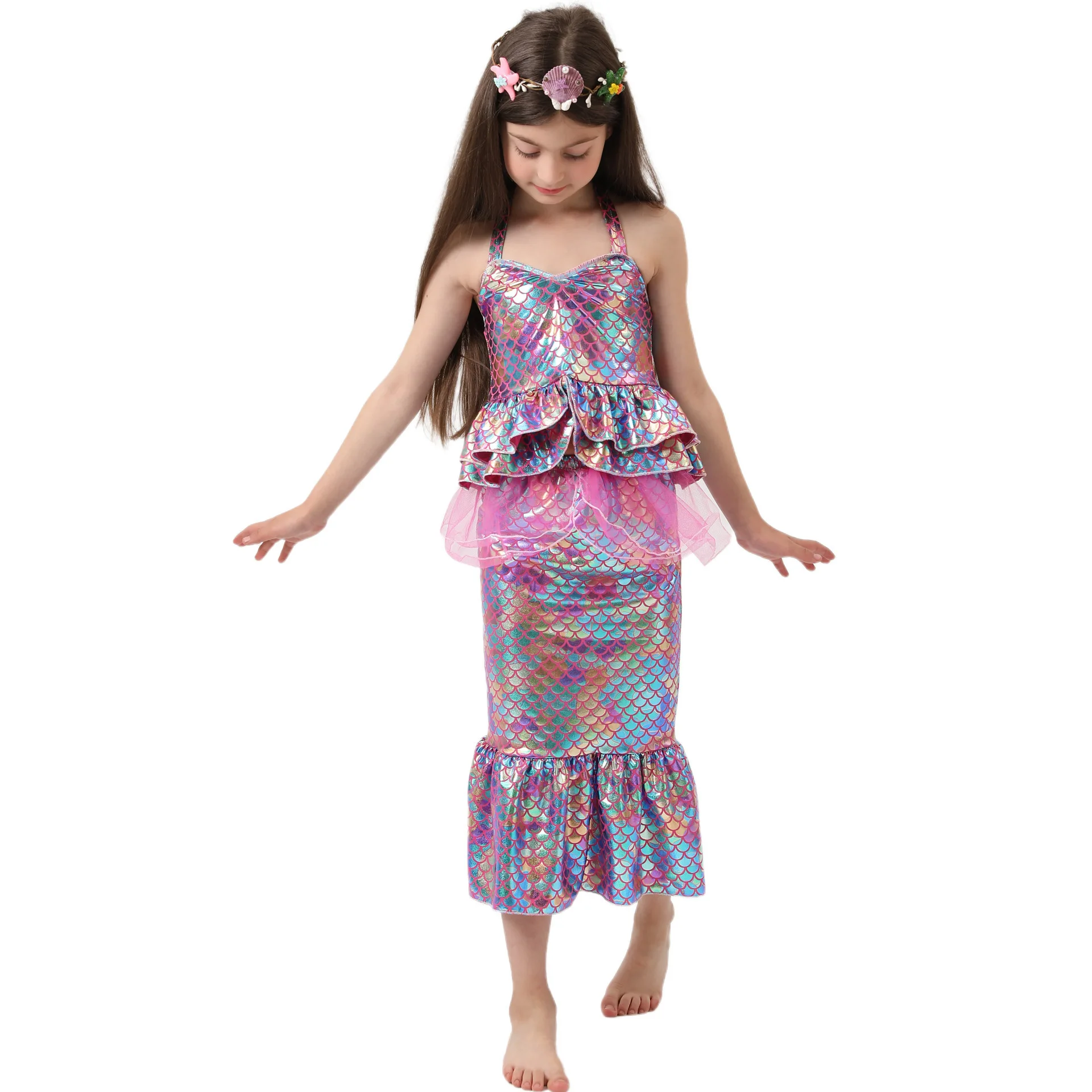 Robe sirène colorée pour filles, Costume d'halloween, nouvel an, fête, scène, paillettes, livraison directe