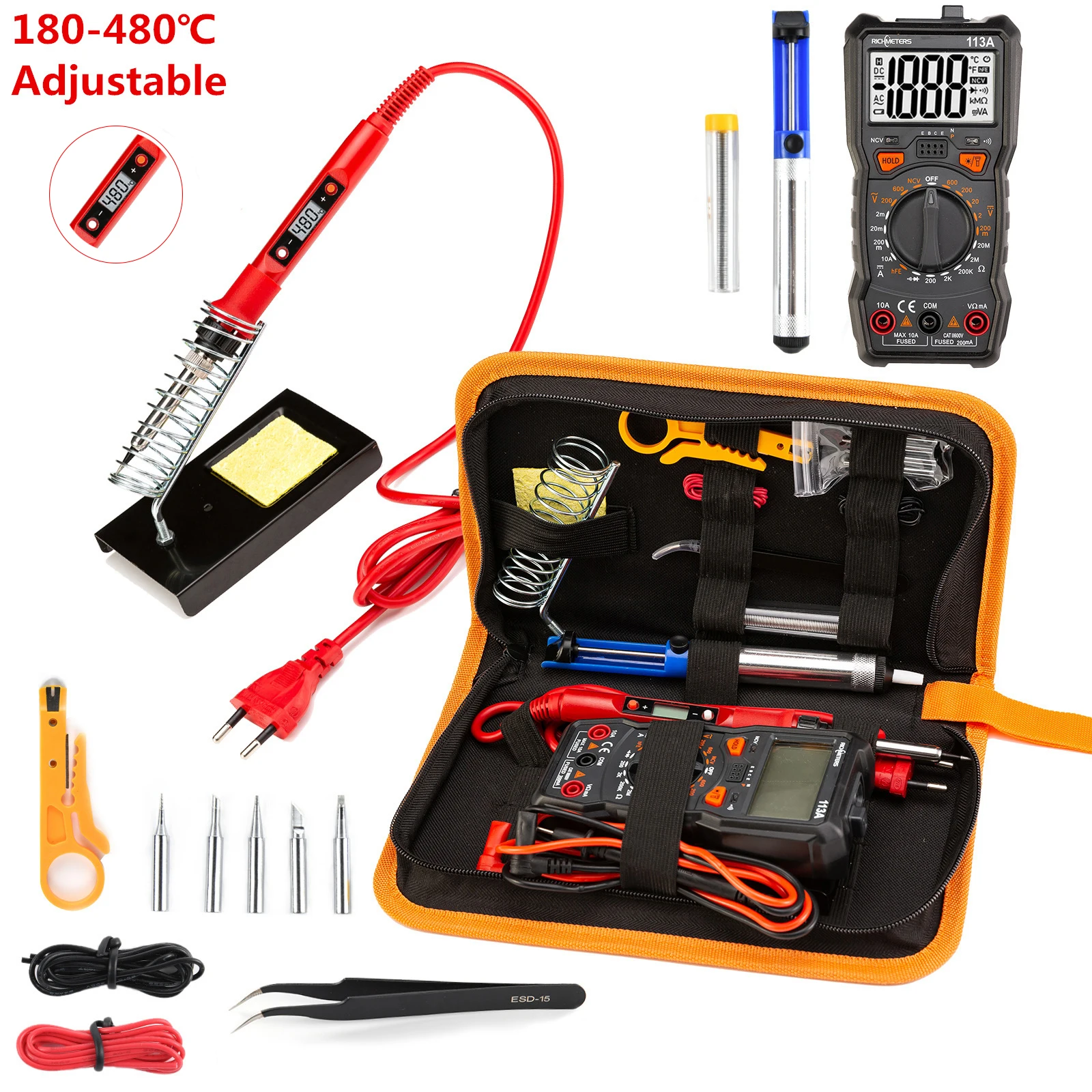 CAUTIN soldering iron kit with Digital multimeter 6000 counts AC/DC voltage meter Flash light solder iron 80W 220V welding tool