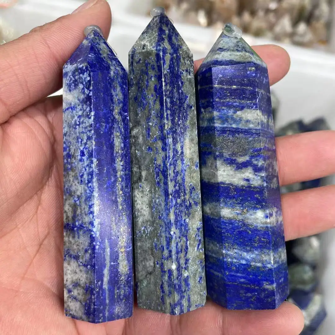 Natural lapis lapis crystal column, lapis lapis single tip six prisms put