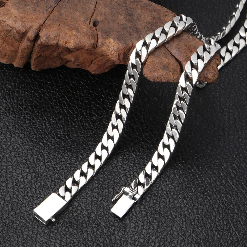 Men 925 Sterling Silver Miami Cuban Chains Necklace For Mens Womens Fine Hip hop Lock Clasp Link Chain Jewelry Male 100% Solid