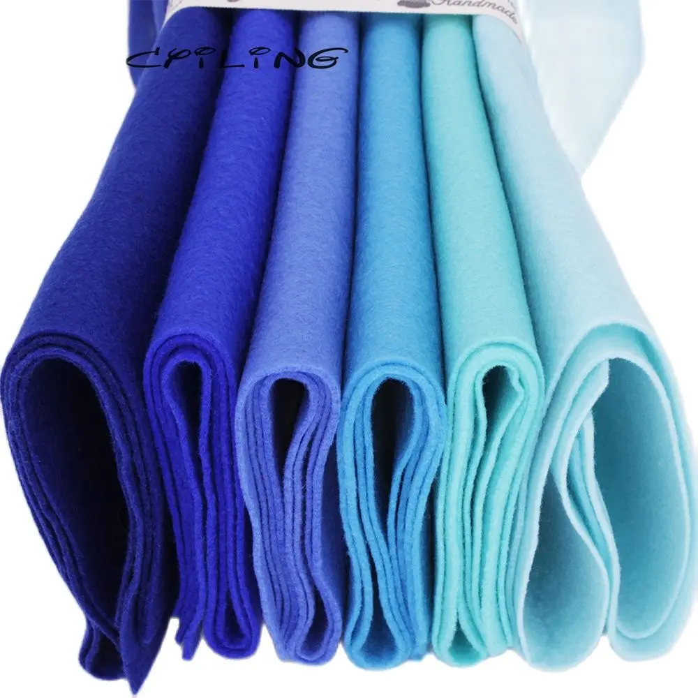 CMCYILING High Density Soft Felt Fabric For Handmade DIY Sewing Dolls Crafts ,Blue Non-Woven Set, Polyester Cloth