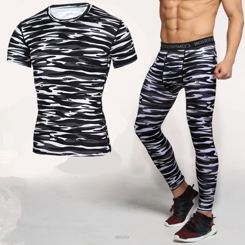 MMA BodyBuilding Sports Suits Gym Joggers Training Fitness Tracksuits Compression T Shirt Leggings Jogging Dry Fit Workout Set