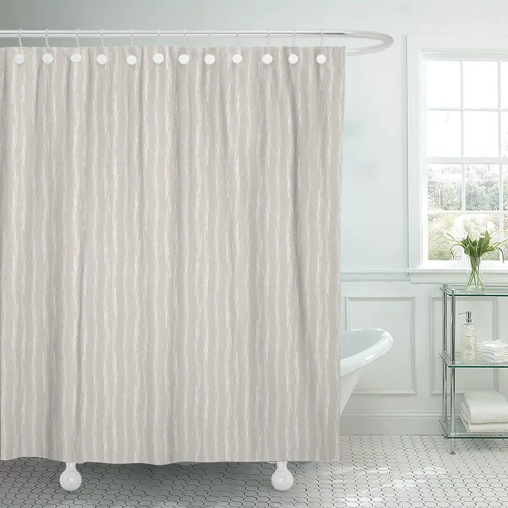 Gray Woven Grey Beige Subtle Wavy Stripes Abstract Bedspread Shower Curtain Waterproof Polyester Fabric 60 x 72 inches Set