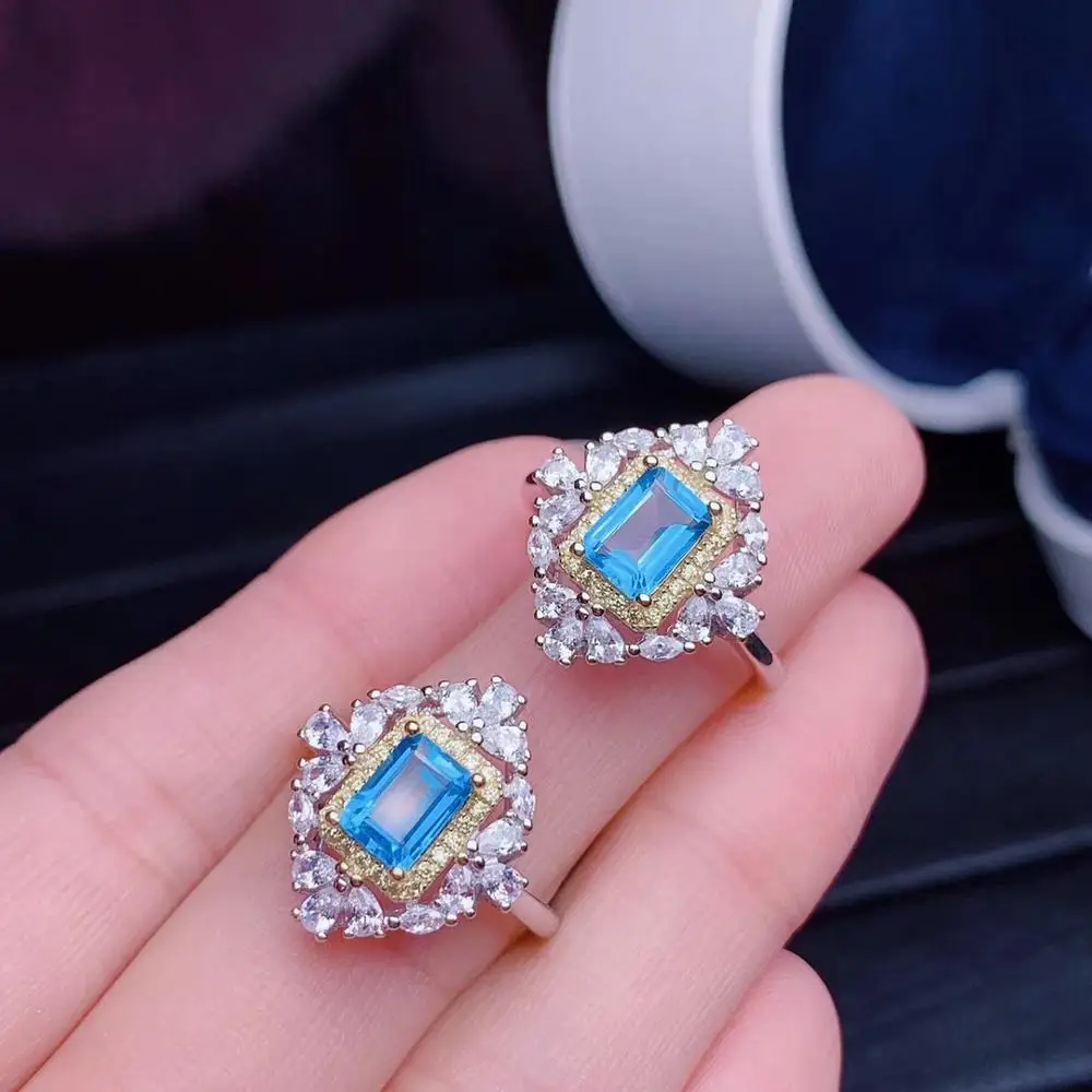 KJJEAXCMY fine jewelry 925 sterling silver inlaid Natural blue topaz ring luxurious female support detection popular classic