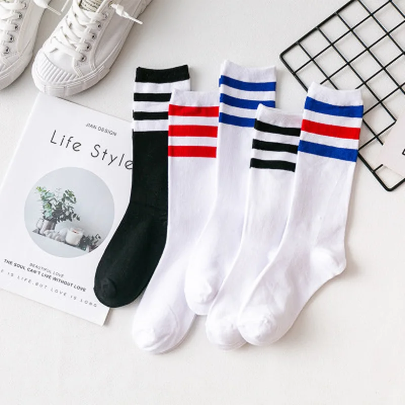 

Cotton Socks Retro Old School stripes Hiphop Skate Long Short Meias Harajuku White Black Winter Cool skateboard white socks men