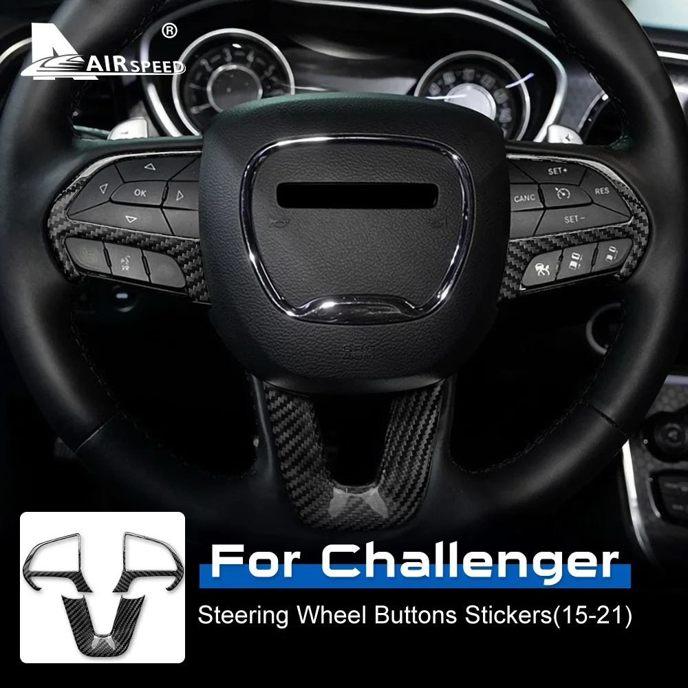 

for Dodge Challenger Charger Durango Car Steering Wheel Button Cover Real Hard Carbon Fiber Sticker Interior Trim Accessories