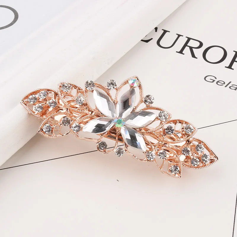 AINAMEISI24 Color Metal Flower Leaf Spring Clip Horizontal Clip Fashion Lady Hairpin Rhinestone Bridal Hair Accessories