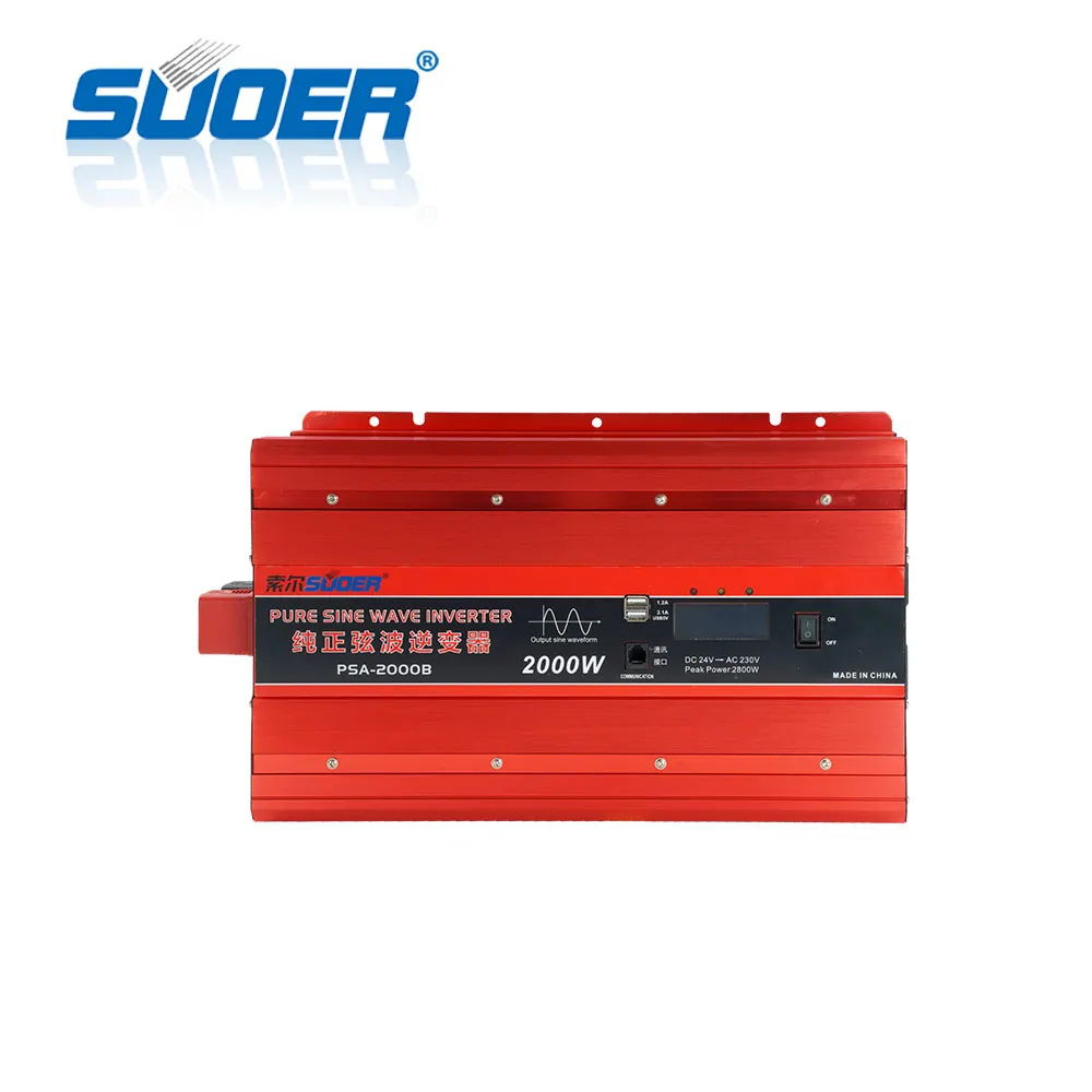 Suoer【 Pure Sine Wave 】DC AC 24V 220V 2000W Solar Off Grid Inverter (PSA-2000B)