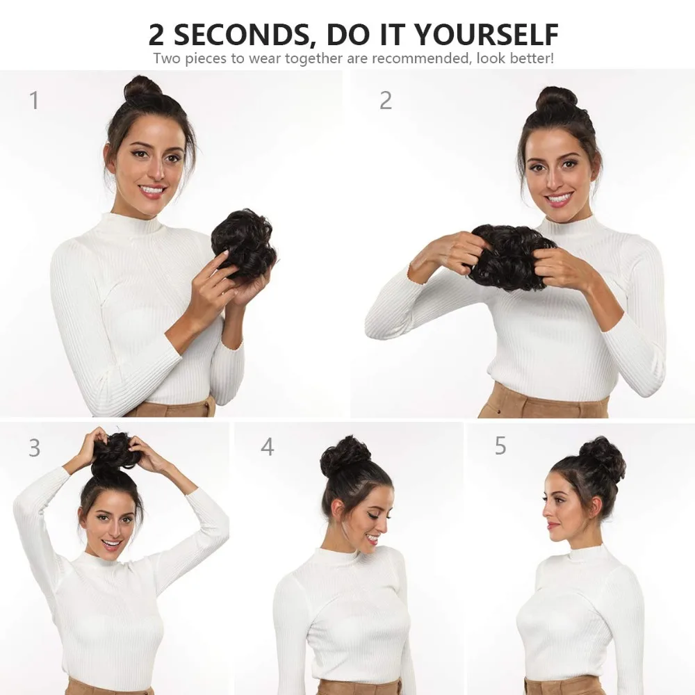 Synthetischer, unordentlicher, flauschiger Haarknoten, zerzaustes Haarteil, elastisches Band, Chignon, Haargummi, Pferdeschwanz-Erweiterungen, Haarschleife für Frauen – Detail 18