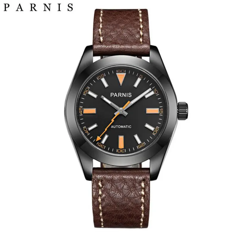 

Parnis 40mm luxury Watches Sapphire Crystal Casual Leather strap miyota 8215 Movement Automatic Mechanical watches