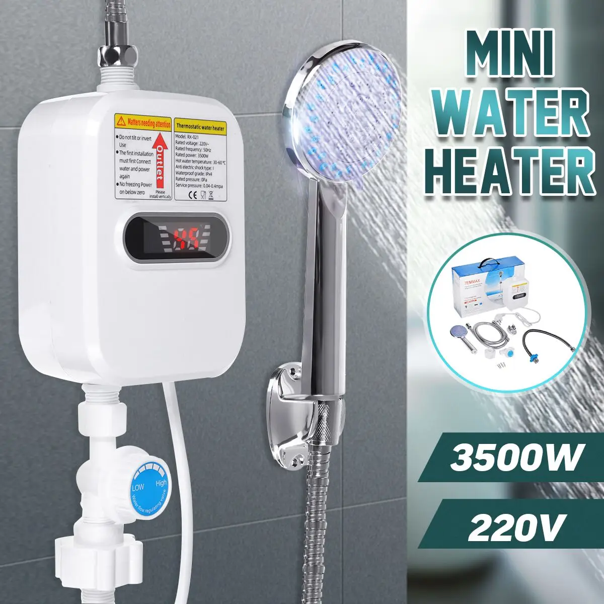 

Instant Water Heater Shower 220V Bathroom Faucet EU Plug Hot Water Heater 3500W Digital Display For Country House Cottage Hotel