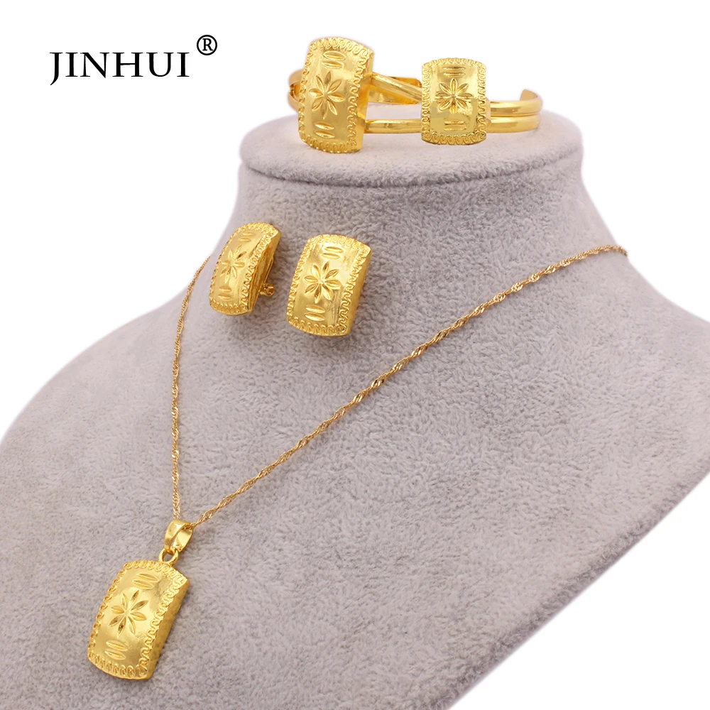 Jewelery sets Necklace earrings Ring bracelets set gold color jewelry sets African for women bridal Ethiopian Dubai wedding gift