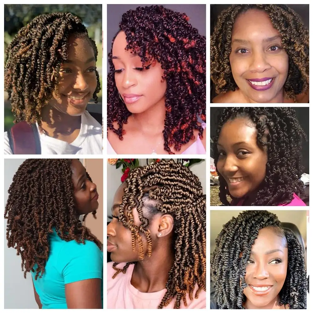 Short Bob Spring Twist Crochet Hair Springy Bomb Twist Crochet Braids Pre Twist Fluffy Passion Twist Hair Ombre Black Brown Red