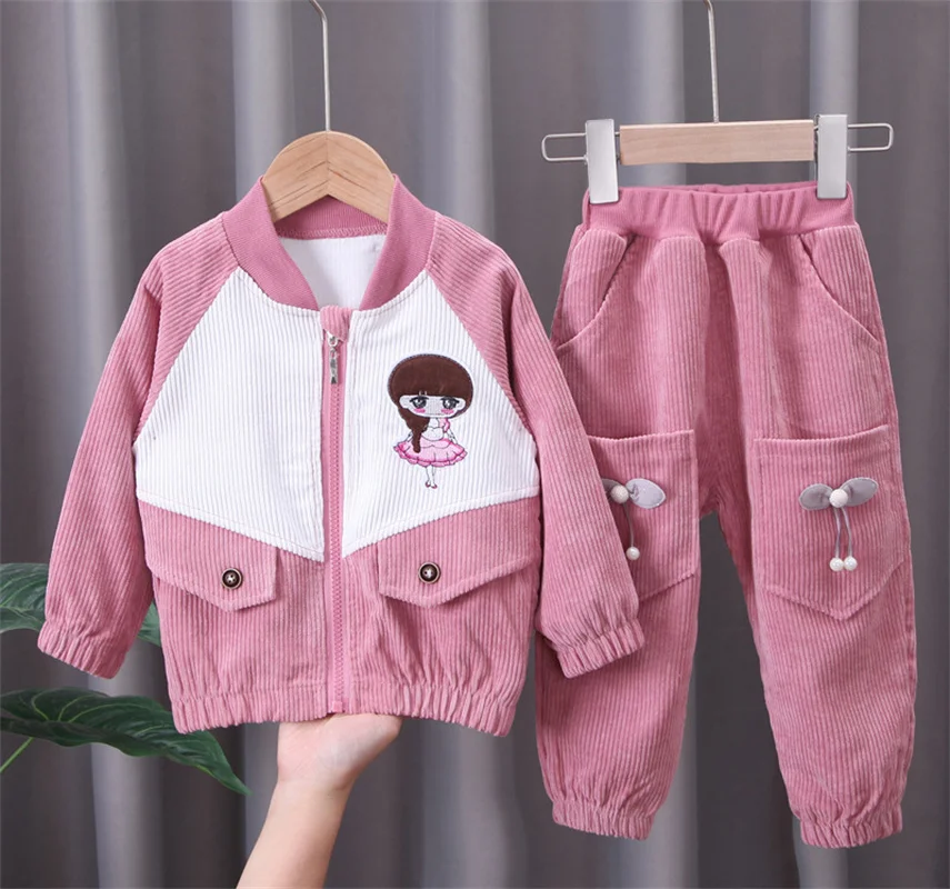 Spring Autumn Baby Girls Set Kids Clothes 2021 New Fashion High-quality Corduroy Coats+Pant Suits Cartoon for Children Tracksuit