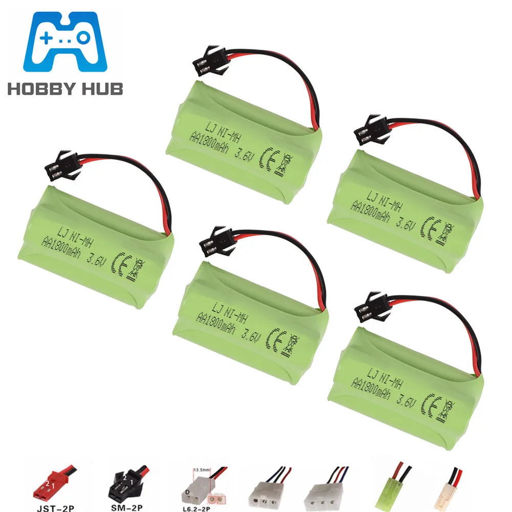 HOBBY HUB-batería NiMH de 3,6 v, 1800mah para juguetes Rc, coche, pistola, camión, tren, Ni-MH, AA, 700mah, 3,6 v, batería recargable de 5 piezas para barco a control remoto