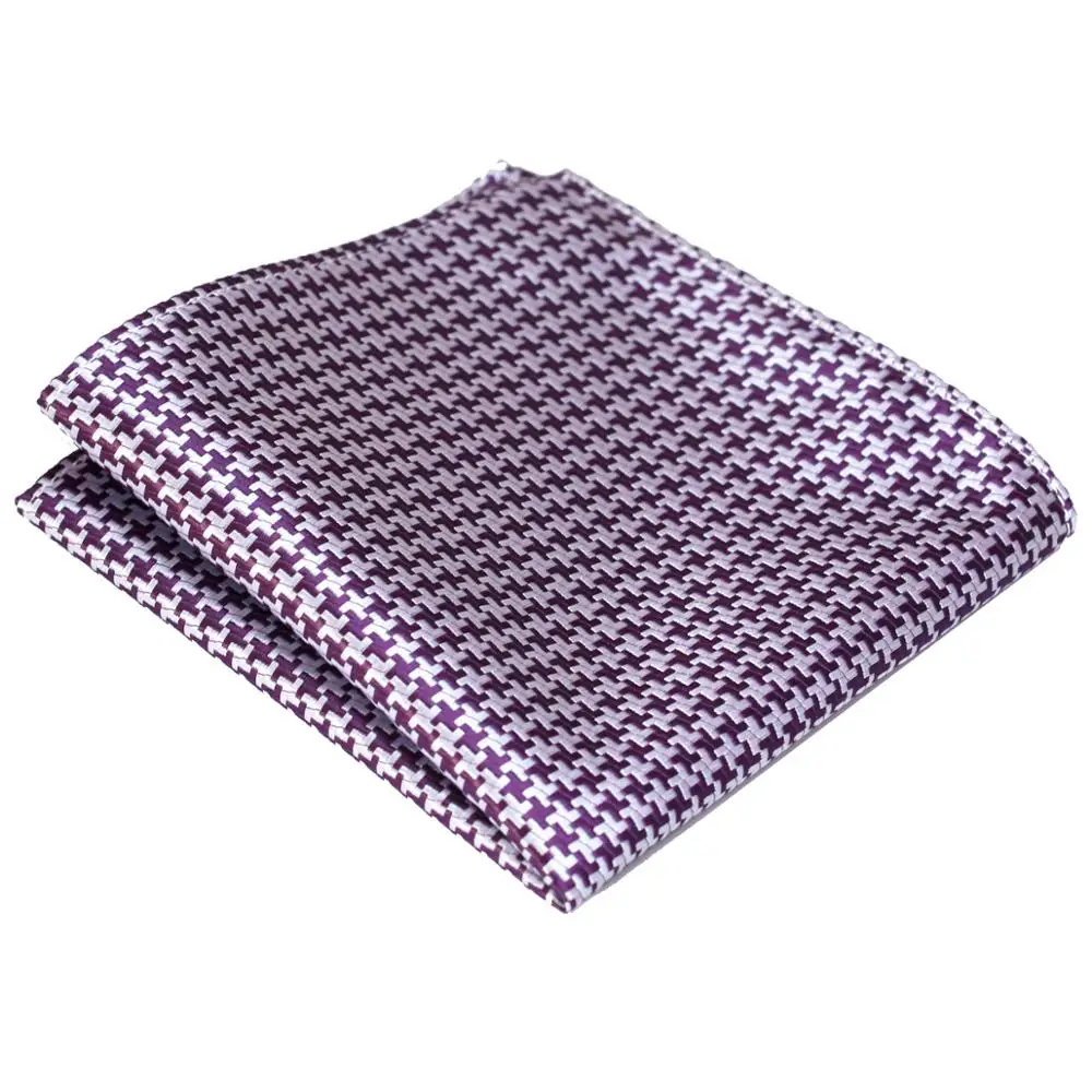 Geometric Houndstooth Purple Yellow Cream Multicolor Mens Handkerchieves Silk Jacquard Woven Wholesale Pocket Square Attractive