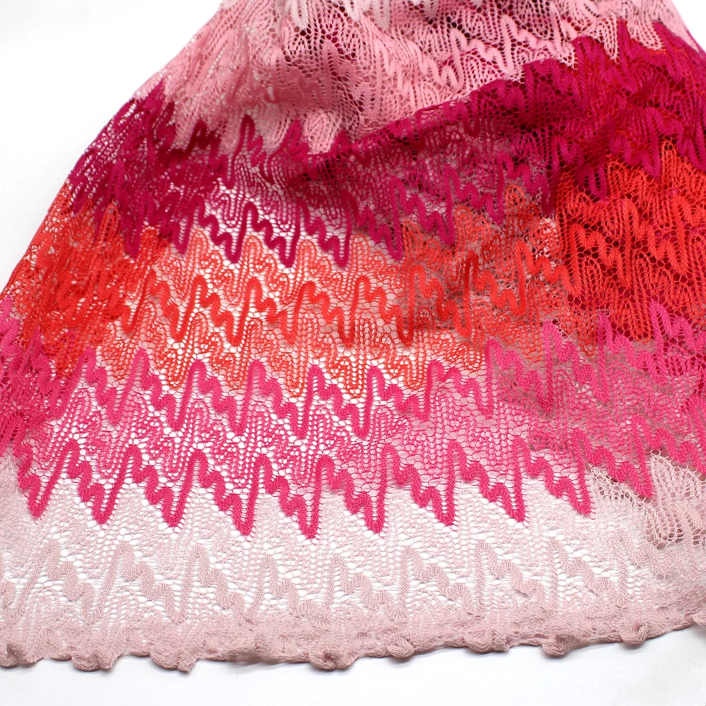 Mesh Lace Fabrics 1 Meter Knitting Wave Striped Zig Zag Lace Pink Crochet Mesh Fabric Diy Fashion Cloth 150CM/115G/Yard