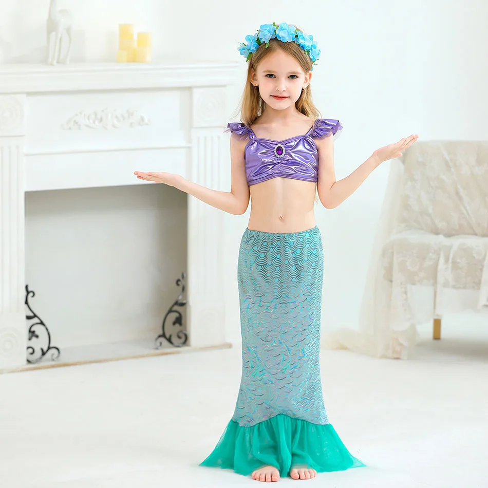 Little Girls Mermaid Ariel Cosplay Dresses Fish Scale Shaped Metal Sequined Design Summer Vacation Sunshine Beach Princess Dress