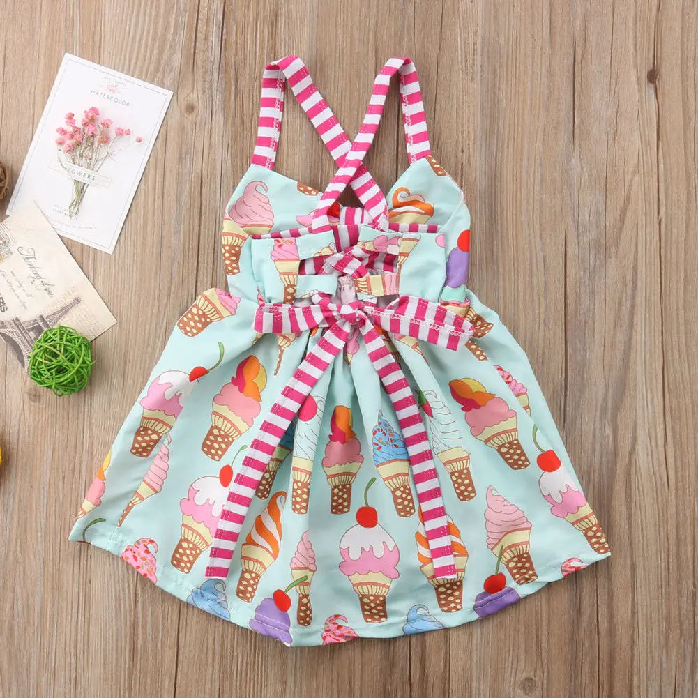 Casual Toddler Kids Baby Girl Sling Halter Backless Bow Tutu Dress Sundress Summer Clothes