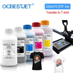 Tinta de transferencia de película DTF, 250ML x 5, para impresora de película de transferencia directa DTF, Impresión de película PET y transferencia para Epson