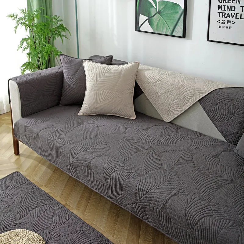 Four Seasons General sofa cushion pure cotton cloth cushion Nordic simple modern non slip solid wood sofa cover couch cover