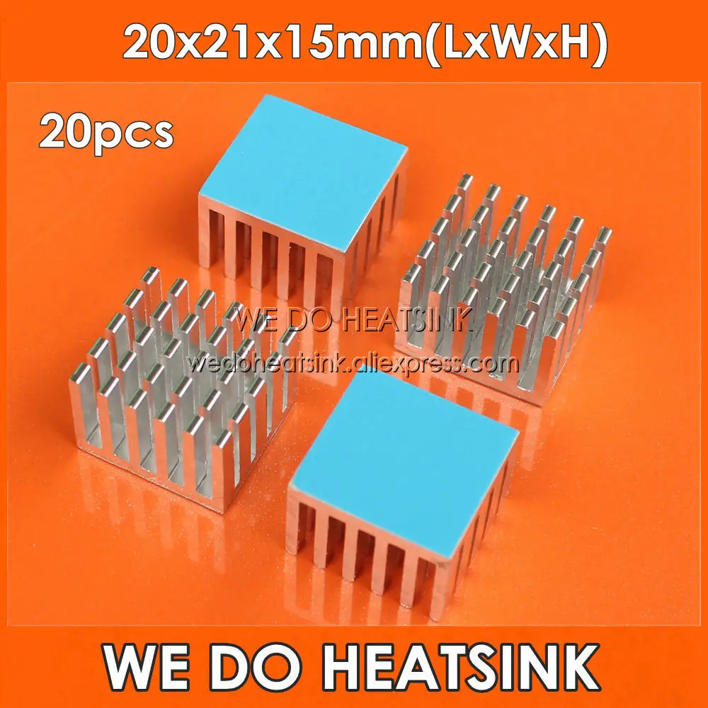 

WE DO HEATSINK 20pcs 20x21x15mm CPU Aluminium Radiator Heatsink Cooler With Thermal Pad For Plastic IC Packages and PCB