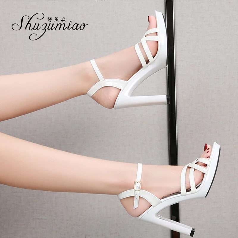 Shuzumiao Sandals Women 2020 Summer New Fashion Female Shoes Transparent Bottom Square Heel High Heels11cm Strip Pole Dance Shoe