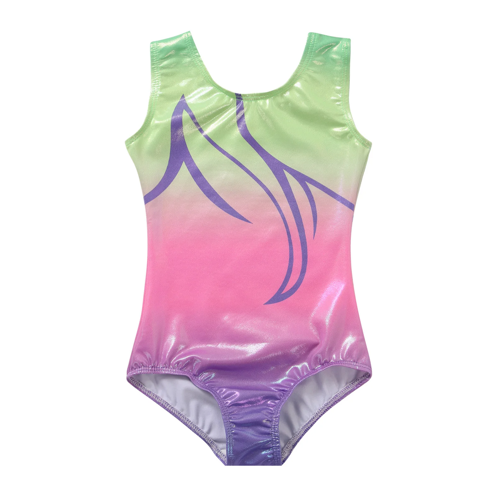 Kids Girls Sleeveless Ballet Leotards Bronzing Cloth Pattern Print Hollow Gymnastics Dance Bodysuit Training Performance Costume