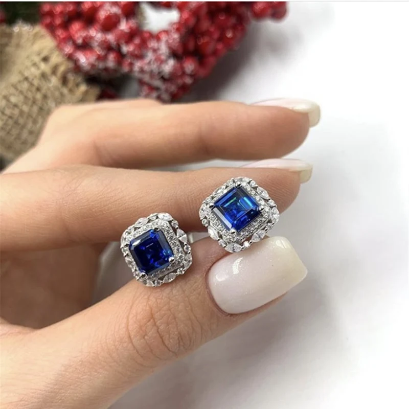 Wholesale Cargemily Brand 100% 925 Sterling Silver Paraiba Tourmaline Gemstone Birthstone Ear Studs Earrings Ladies Fine Jewelry