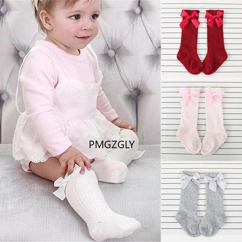 Kids Socks White autumn Toddlers Girls Big Bow Knee High Long Soft Cotton Lace Baby Socks Kids Warm Christmas Socks non-slip