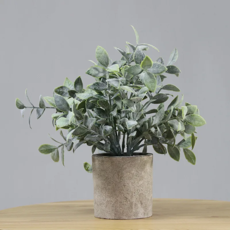 

Eucalyptus Leaves Artificial Green Plant Potted Home Desktop Decoration Pulp Cylindrical Pot Fake Grass Plants Bonsai