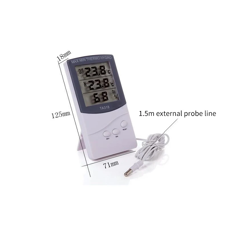 LCD Max-Min Thermometer Hygrometer Digital Indoor Thermo Hygro Humidity Out Temperature Meter Probe Sensor Cable Weather Station