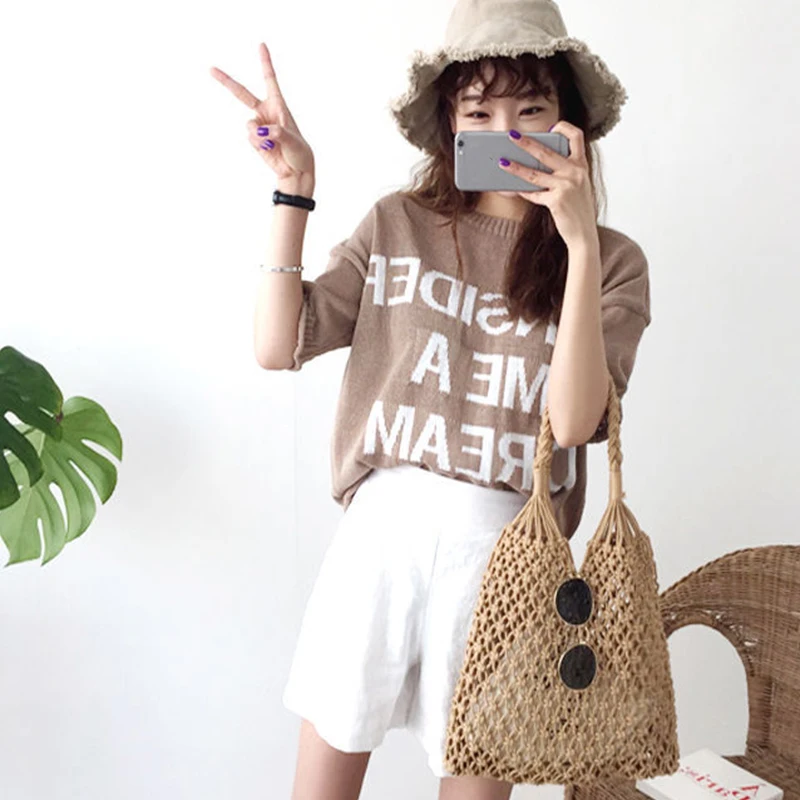 Hand-Woven Straw Bag Women Handmade Hollow Handbag Female Rattan Shoulder Bag Big Capacity Summer Casual Travel Beach Tote Purse