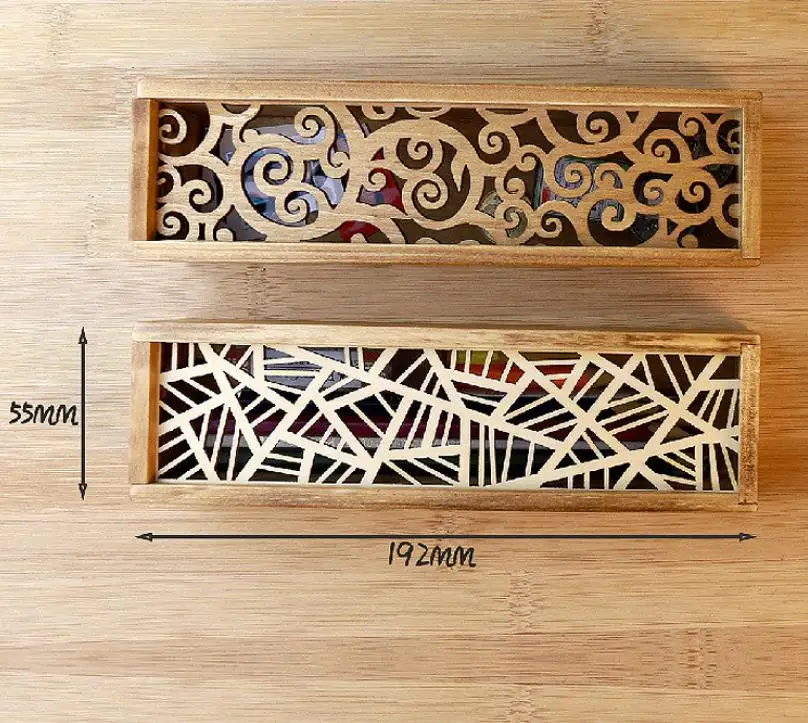 100PCS Vintage Style Convenient Hollow Wood Pencil Case Jewelry Storage Box Wooden Organizer Drawer Pen Holder School Gift SN