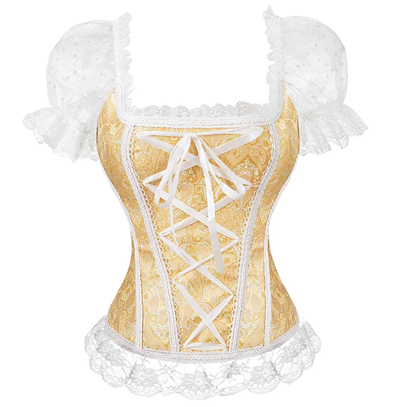 Retro Renaissance Corset Princess Palace Clothing Transparent Shoulder Sleeves Lingerie Bodyshaper straps