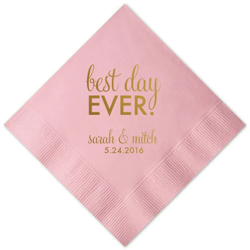 

Personalized Wedding Napkins vintage Printed Baptism Best Day Logo Ever Beverage Cocktail Luncheon Dinner New Home house warmin