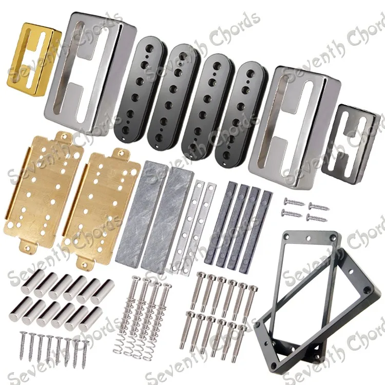 A Set Guitar Humbucker Pickup Kits Producing Accessories/H Style Brass Cover & Baseplate/Spacer/Bobbin/ Pole Slug/Bar Magnet