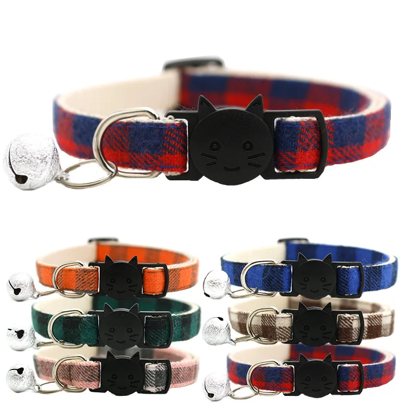 

Pet Cat Dog Safety Plaid Cat Collar Buckles With Bell Adjustable Cat Buckle Collars Suitable Kitten Puppy Accessories Supplies