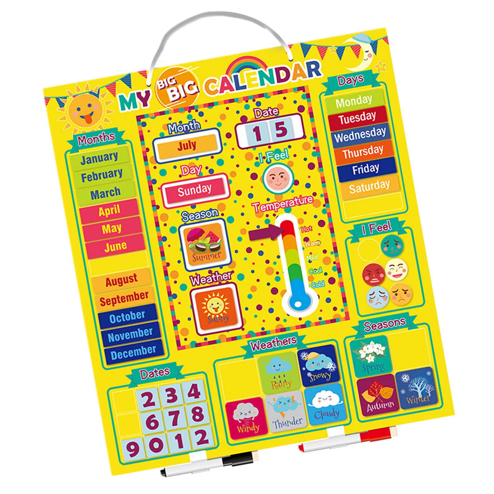 Inglês Magnetic Weather Calendar for Kids, Innovative First Calendar Toys, Educação Infantil, # HY