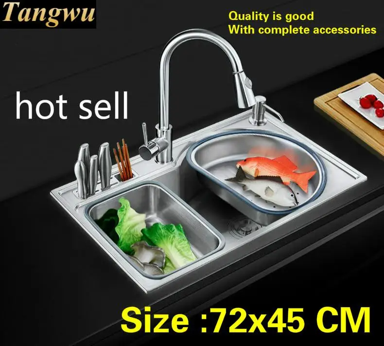 

Free shipping Household multifunction kitchen single trough sink do the dishes 304 stainless steel big hot sell 72x45 CM