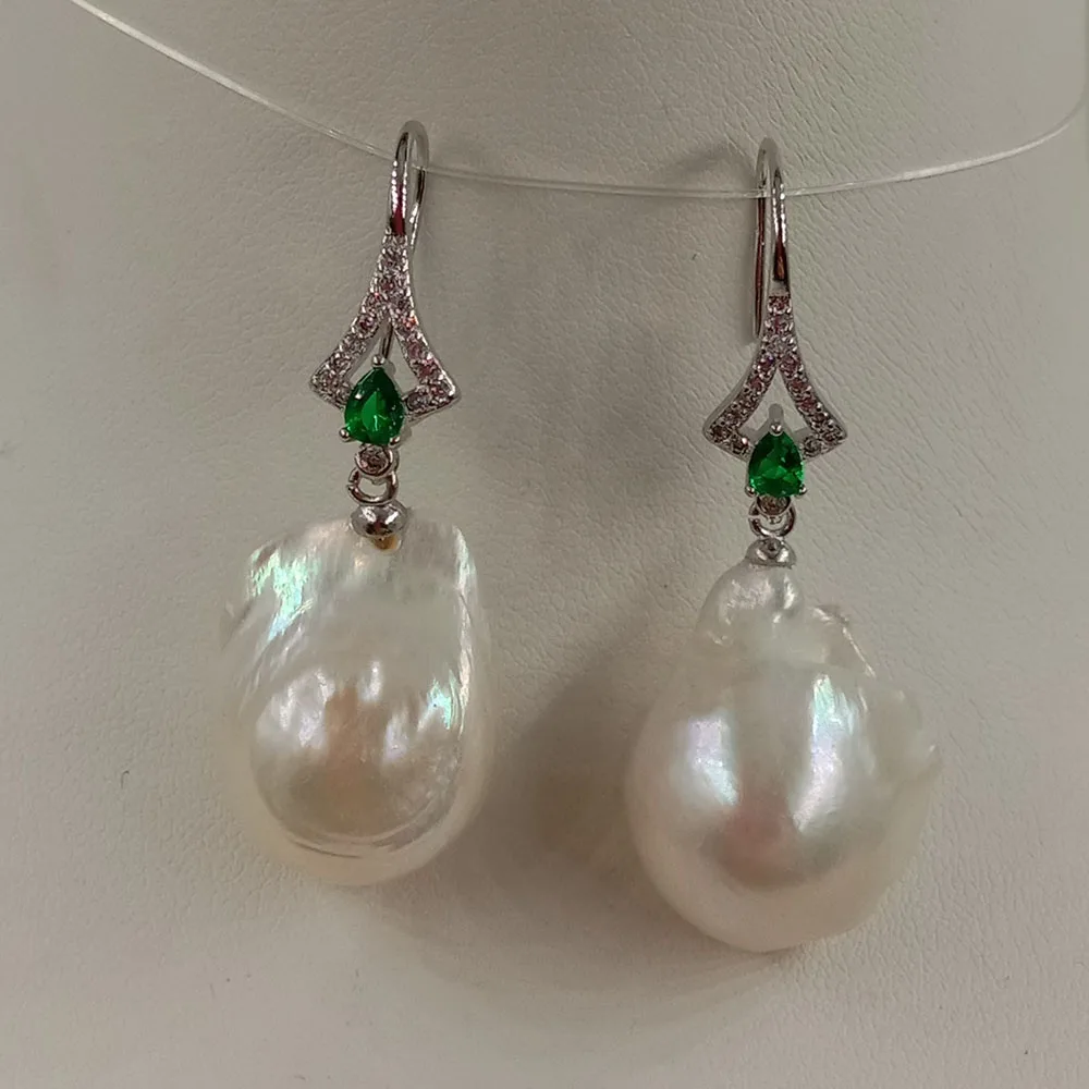 100% nature freshwater pearl earring - AA baroque Pearl back side have repaired,15-25 mm big baroque pearl earring