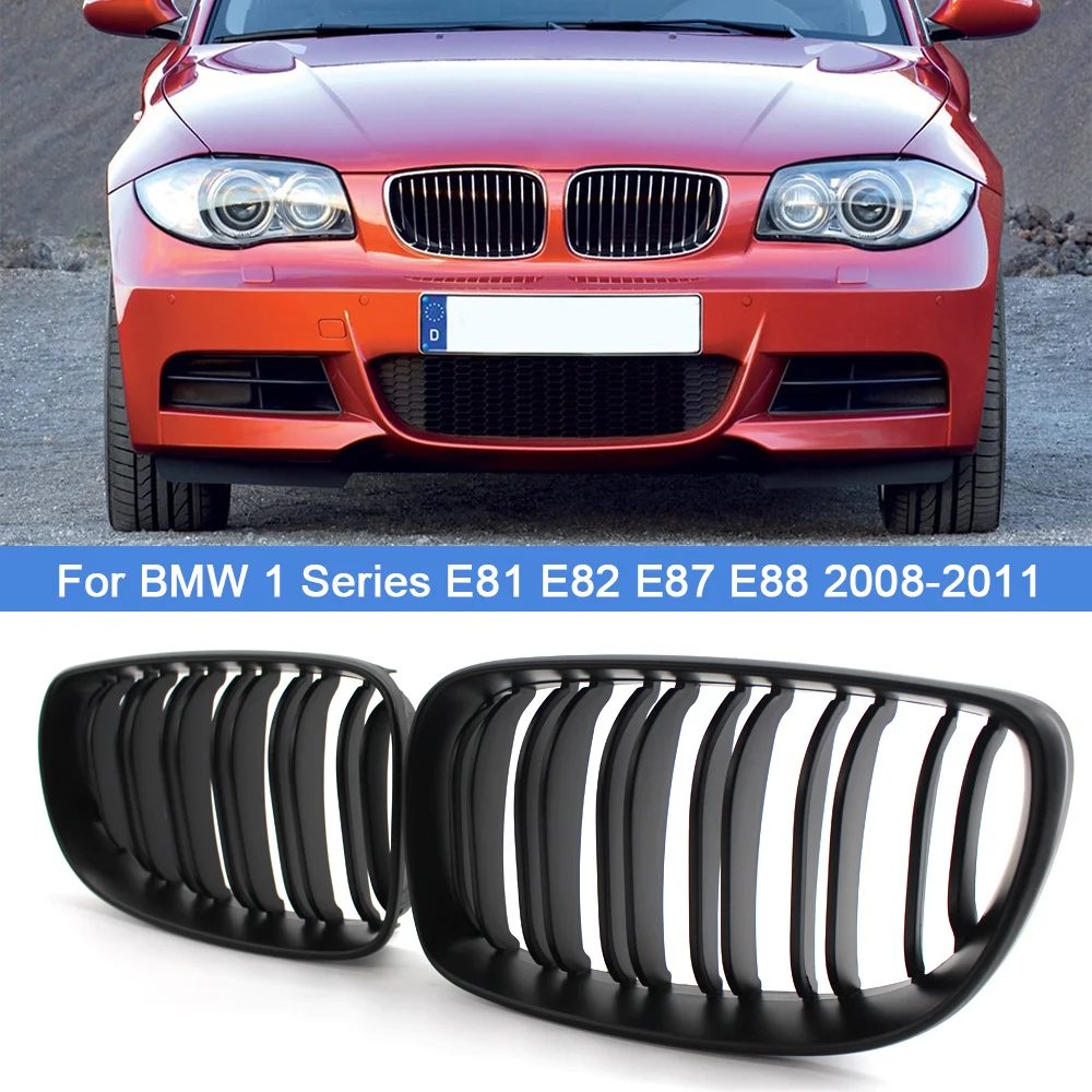 

1 Pair Double Slat Matte Gloss Black Car Front Bumper Kidney Grilles Grill Replacement For BMW 1Series E81 E82 E87 E88 2007-2012