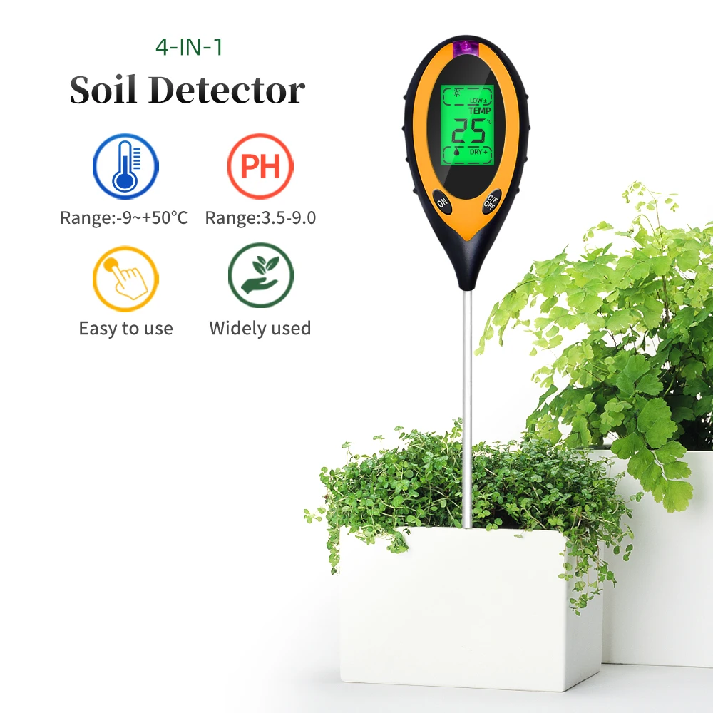 

4 in 1 Soil Testers PH/Moisture/Temp/Sunlight Meter Flowers Moisture Meter Soil Moisture Sensor Acidity Measure Instrument