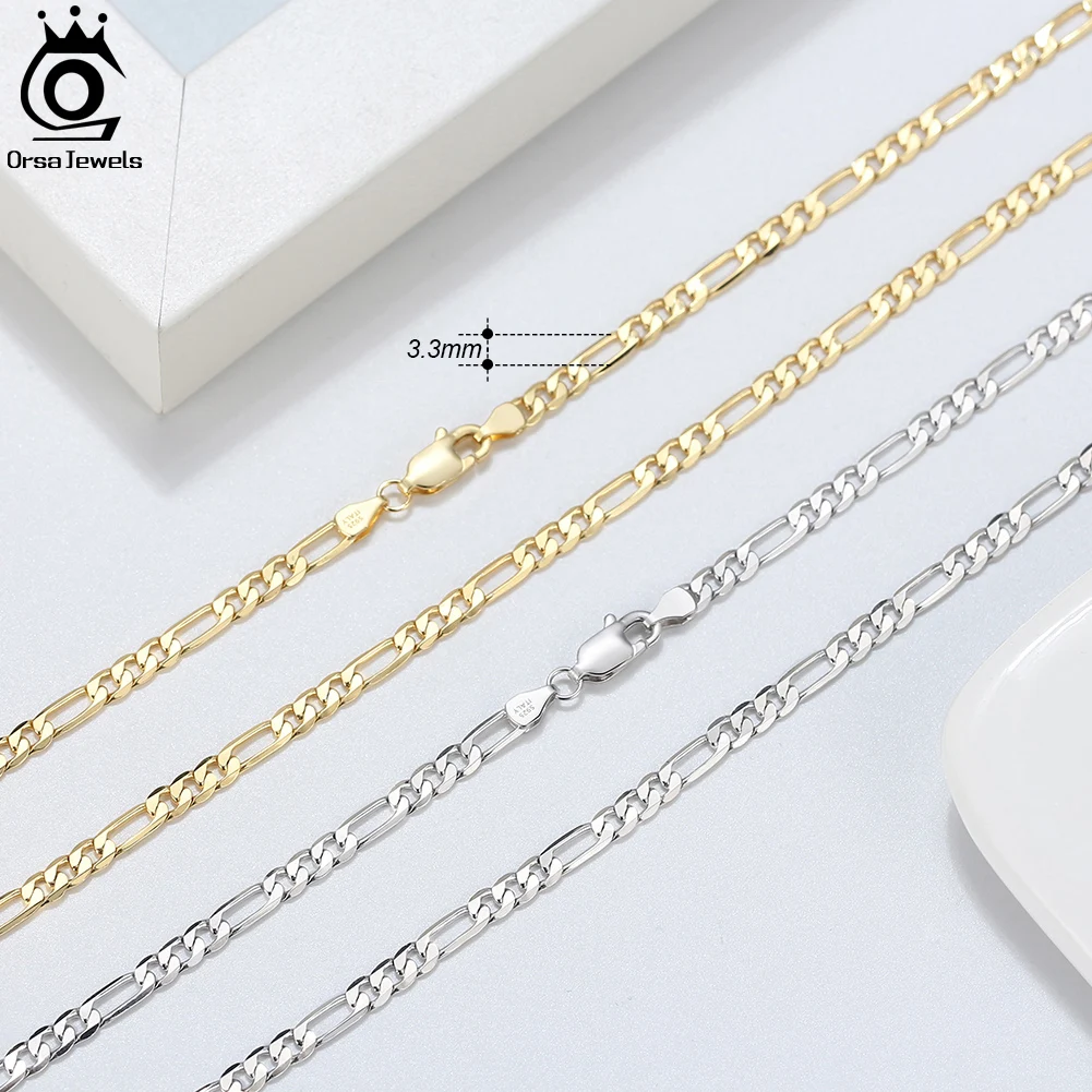 ORSA JEWELS Italian Handmade 5mm Diamond-Cut Figaro Chain Necklace for Men Woman 925 Sterling Silver Neck Chains Jewelry SC34