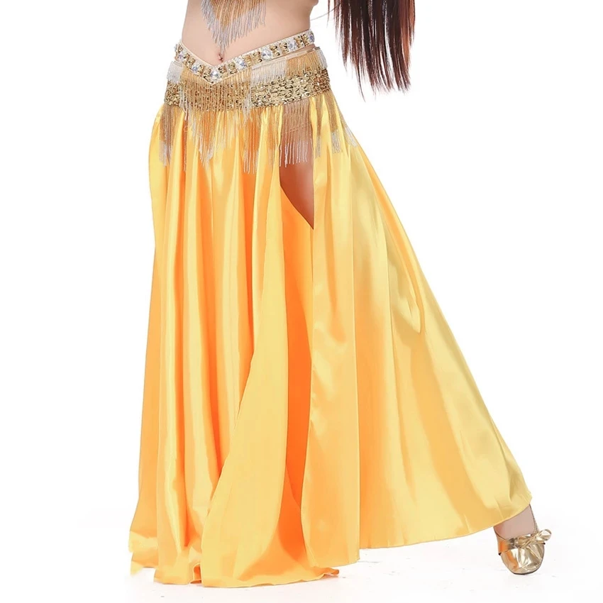 ซาตินผ้าไหม Shining Belly Dance กระโปรง (ไม่มีเข็มขัด) basic Plus ขนาดยิปซีสเปน Flamenco Bally เต้นรำบอลรูมชุด