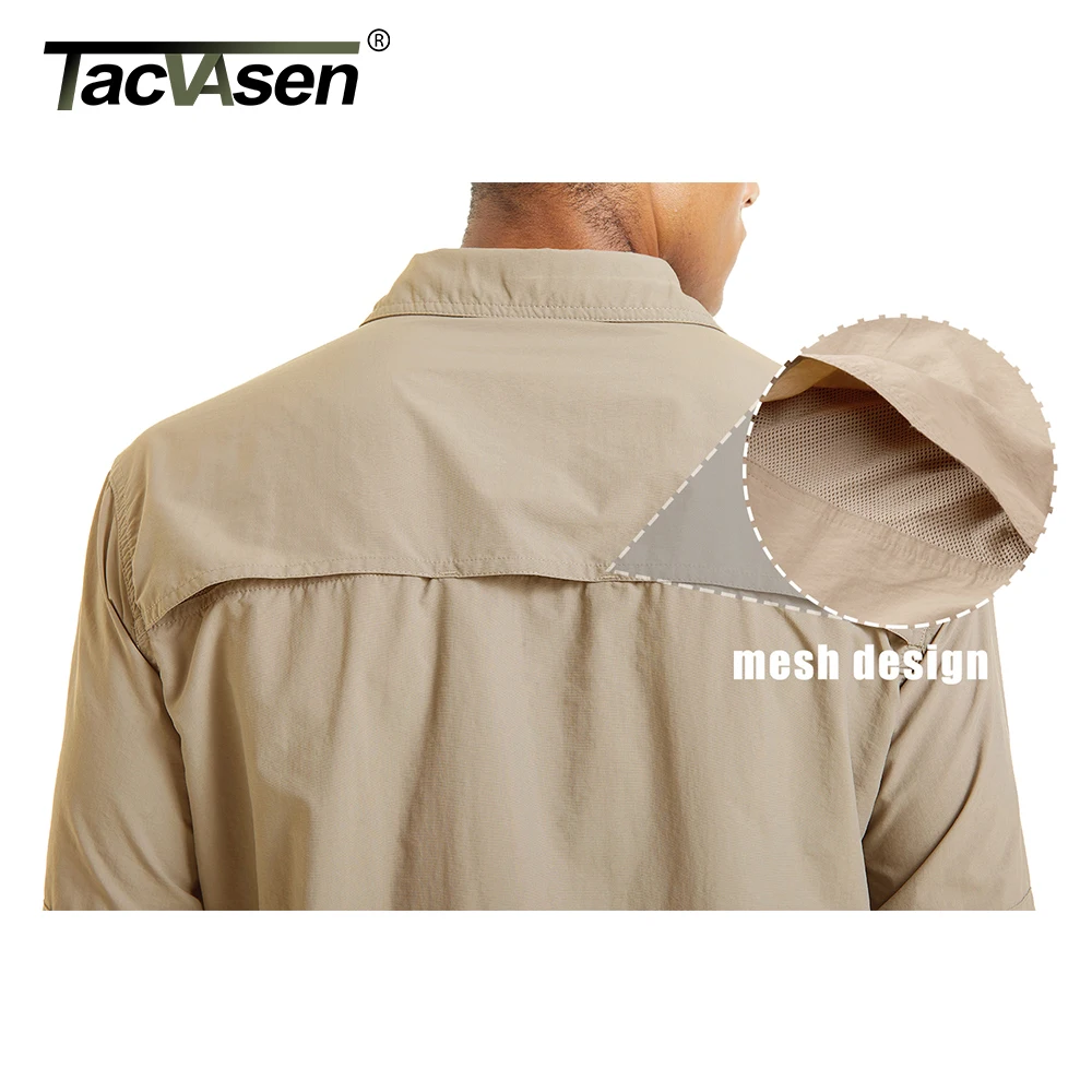 TACVASEN With 2 Chest Zipper Pockets Tactical Shirt Men\'s Quick Drying Skin Protective Long Sleeve Shirt Team Work Tops Outdoor