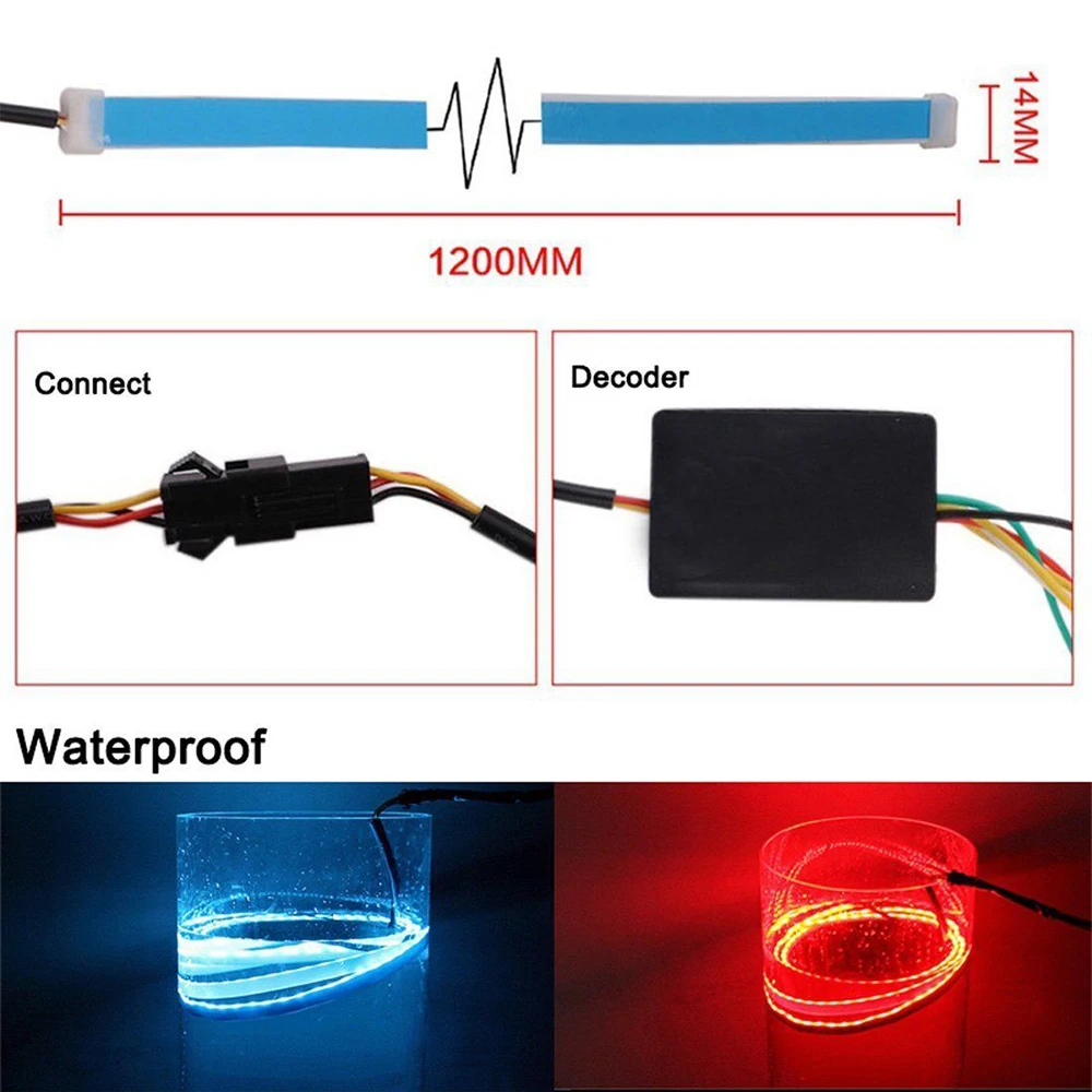 120cm Car Rear Trunk Lights Multicolor RGB Tail box Light Dynamic Streamer Brake Turn Signal Warning LED Strip Car Styling