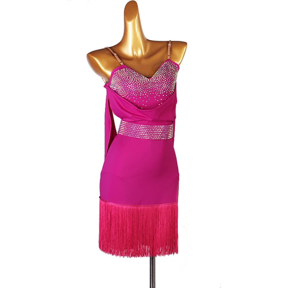 Royal Blue Fringed ชุดละตินการแข่งขันชุดเต้นรําละตินกระโปรงผู้หญิงมืออาชีพการแข่งขันชุด