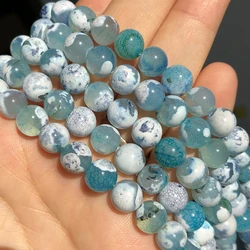 Natural Stone Blue Fire Agates Dragon Veins Onyx Round Loose Beads For Jewelry Making 15''Inch 6/8/10mm DIY Bracelets Necklaces