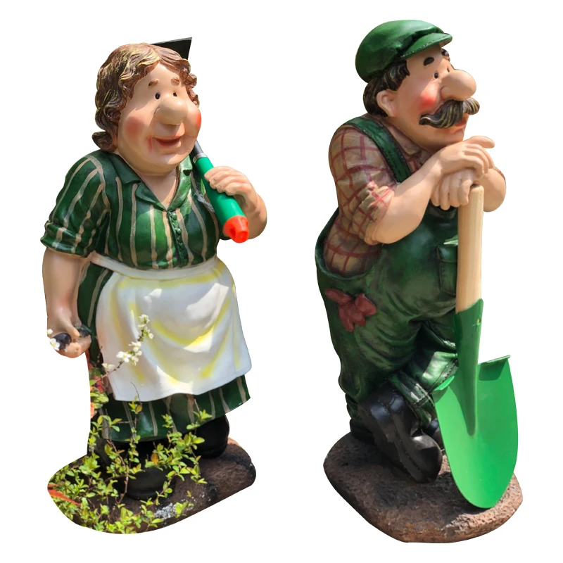 American Resin Farm Gardener Character Decoration Outdoor Garden Villa Figurines Ornaments Kindergarten Park Sculpture Crafts